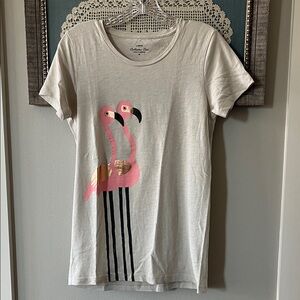 J. Crew Light Neutral Tee with Flamingos